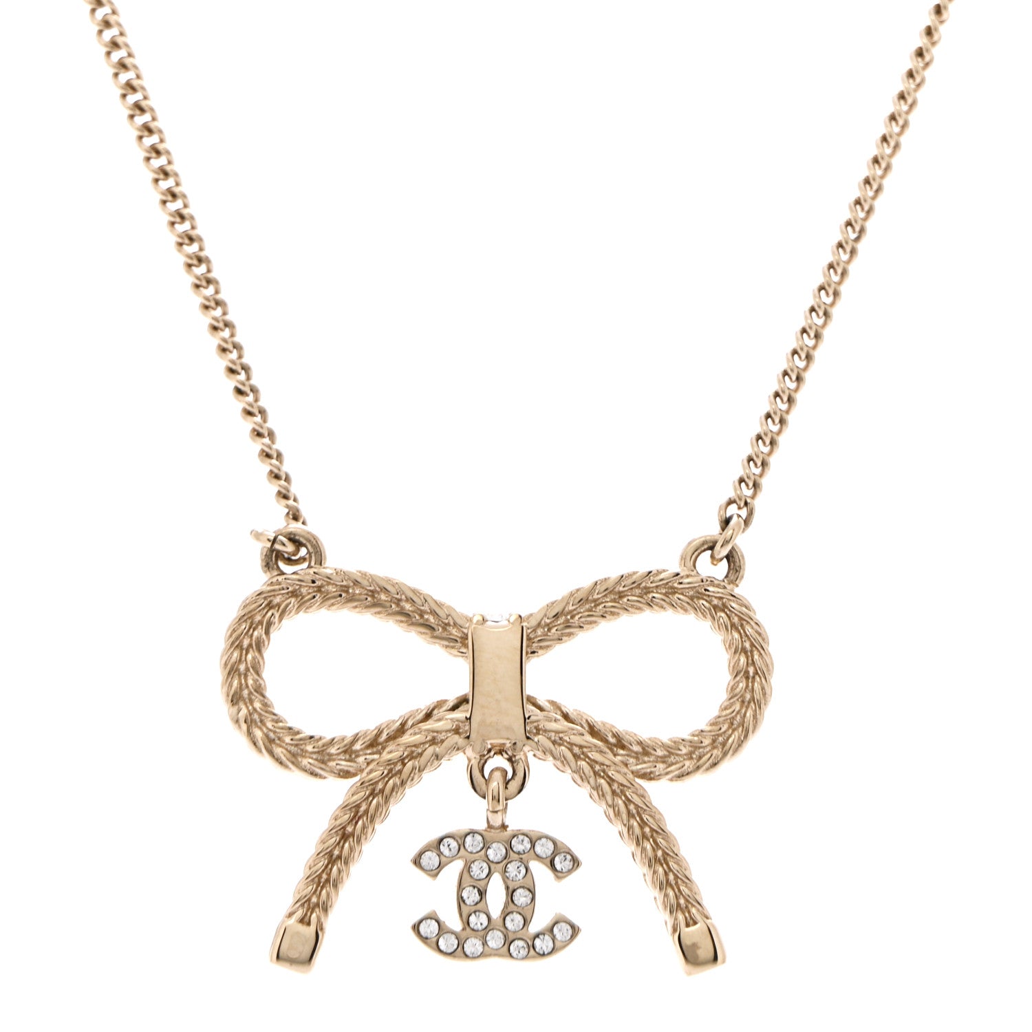 Chanel Crystal CC Bow Drop Necklace Gold 4 of 7