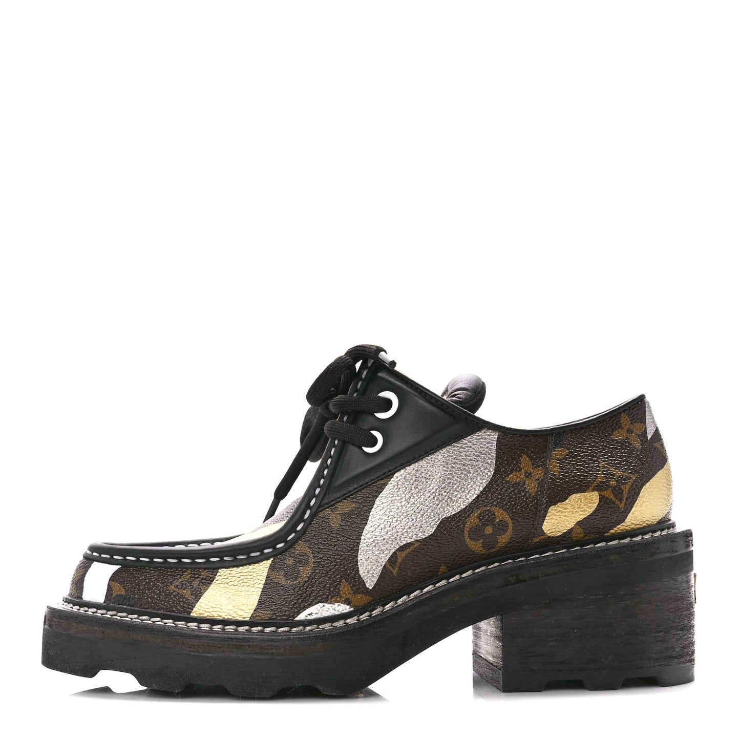 X LOL Monogram Calfskin Beaubourg Platform Derby Shoes 39 Gold Silver