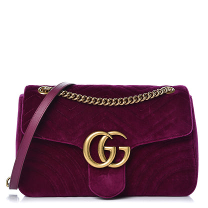 Gucci Velvet Matelasse Medium GG Marmont Shoulder Bag Fuchsia Violet Cyclamen 1 of 13