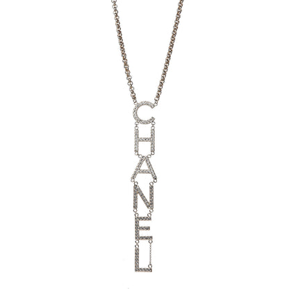 Chanel Metal Crystal Cha-Nel Logo Necklace Gold 1 of 5
