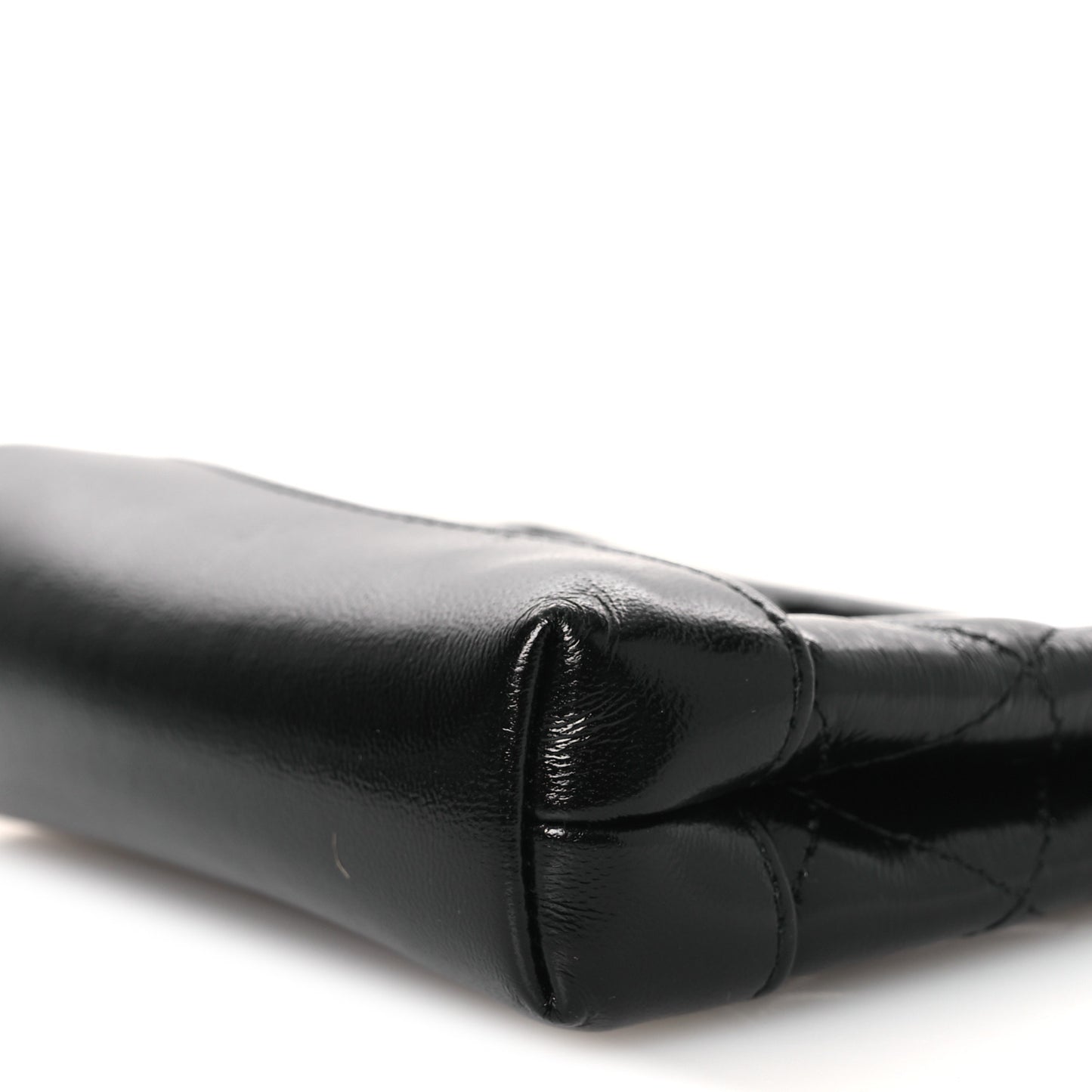Shiny Lambskin Quilted Micro 31 Clutch With Chain Black