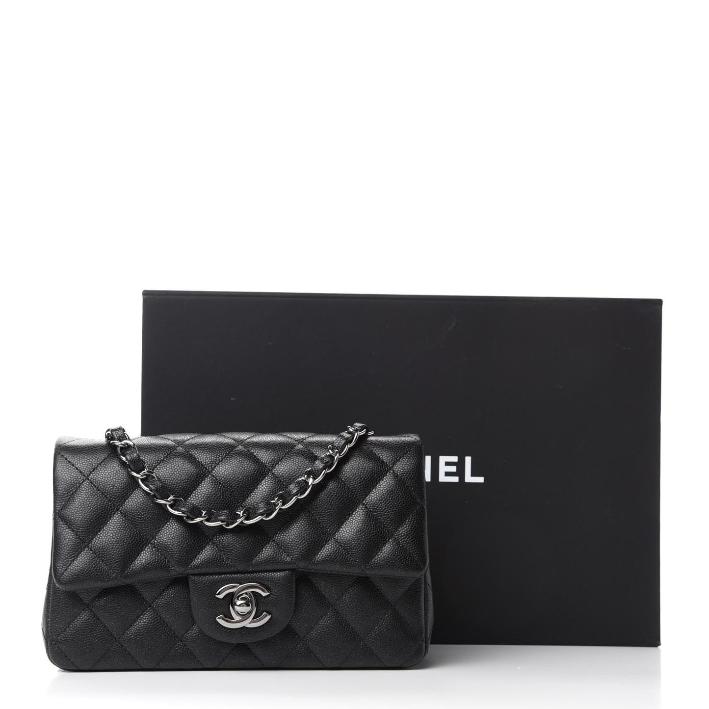 Iridescent Caviar Quilted Mini Rectangular Flap Black