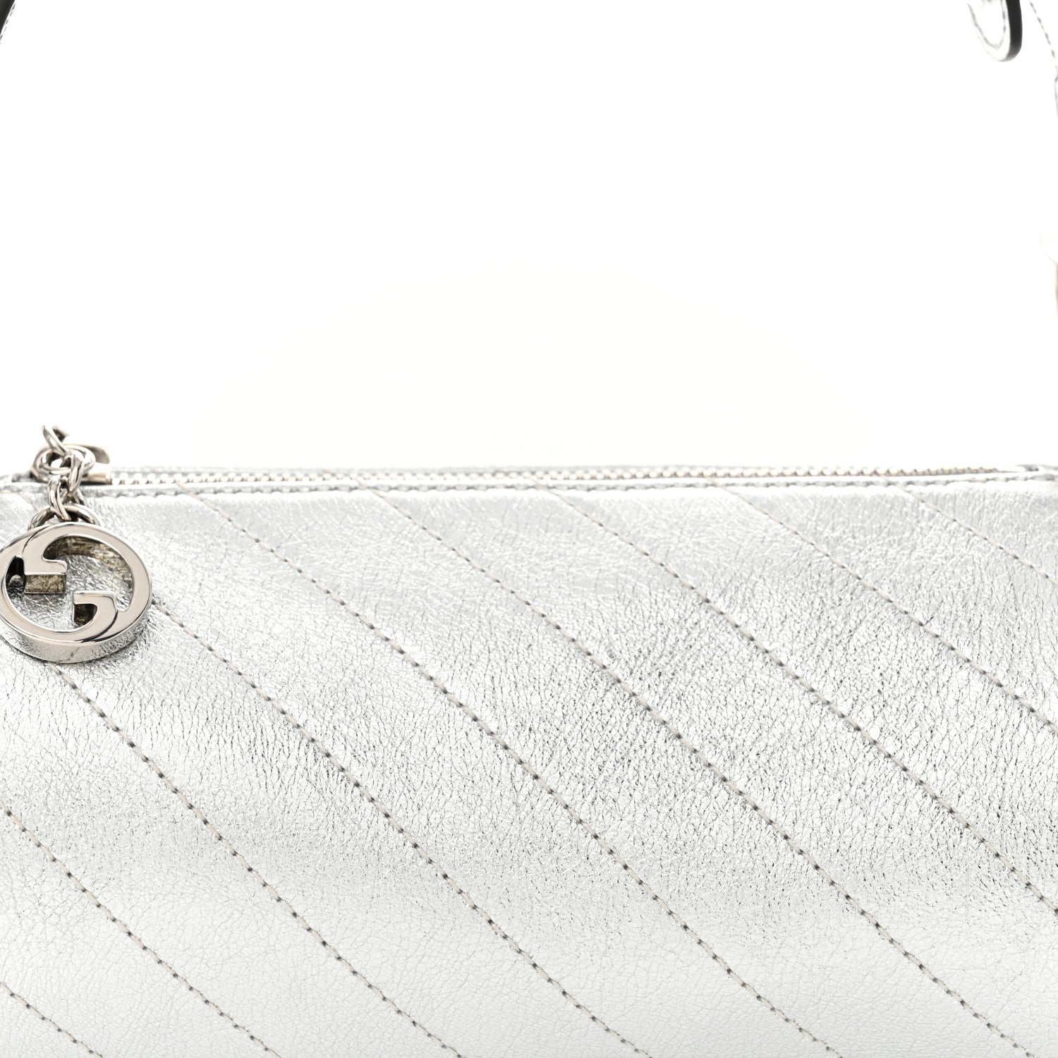 Gucci Sakai Be Green Calfskin Diagonal Stitched Mini Blondie Barrel Shoulder Bag Silver 8 of 10