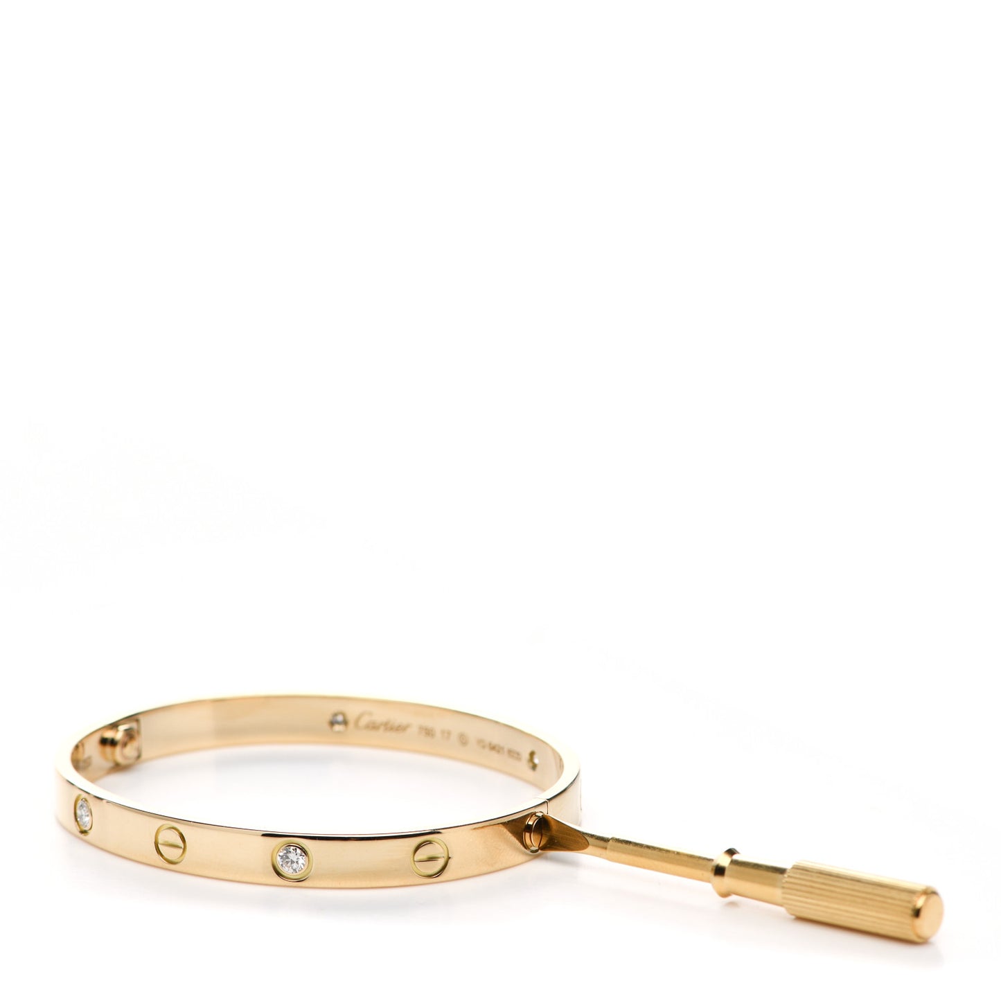 18K Yellow Gold 4 Diamond LOVE Bracelet 17