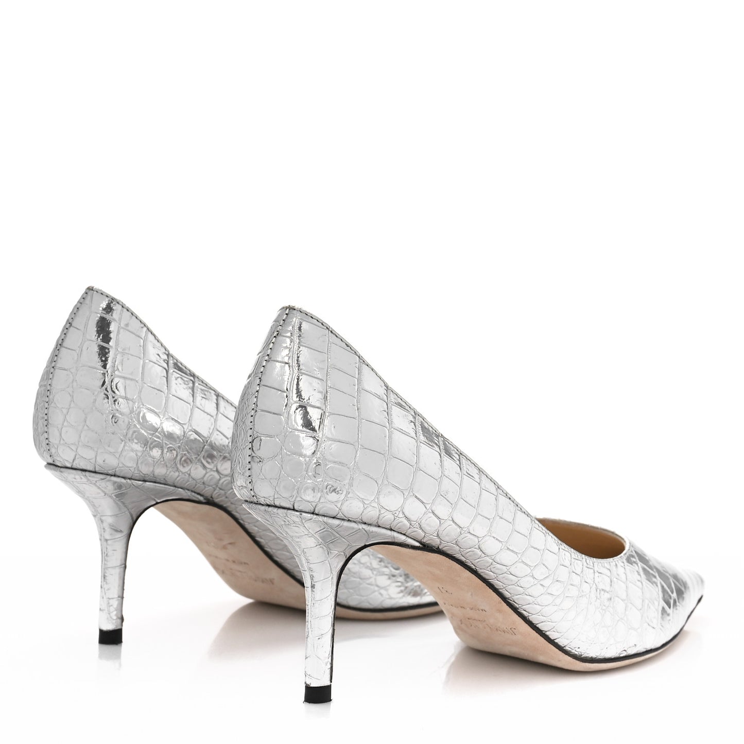 Crocodile Embossed Calfskin Love 65 Pump 37 Silver
