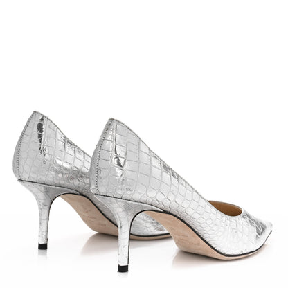 Jimmy Choo Crocodile Embossed Calfskin Love 65 Pump 37 Silver 3 of 10