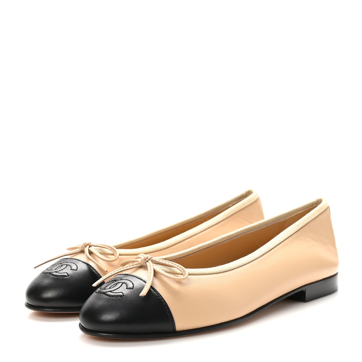 Lambskin Cap Toe CC Ballerina Flats 37.5 Beige Black