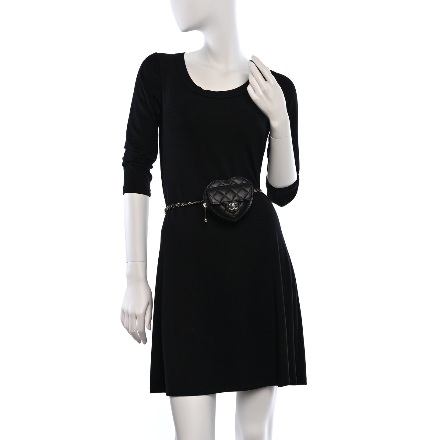 Lambskin Quilted CC In Love Heart Waist Belt Bag With Chain Black