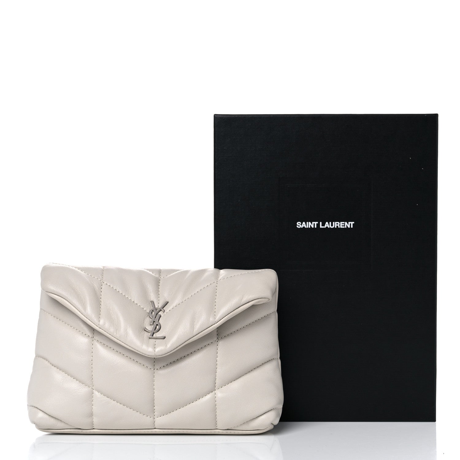 Saint Laurent Lambskin Monogram Loulou Puffer Pouch Clutch Crema Soft 11 of 11