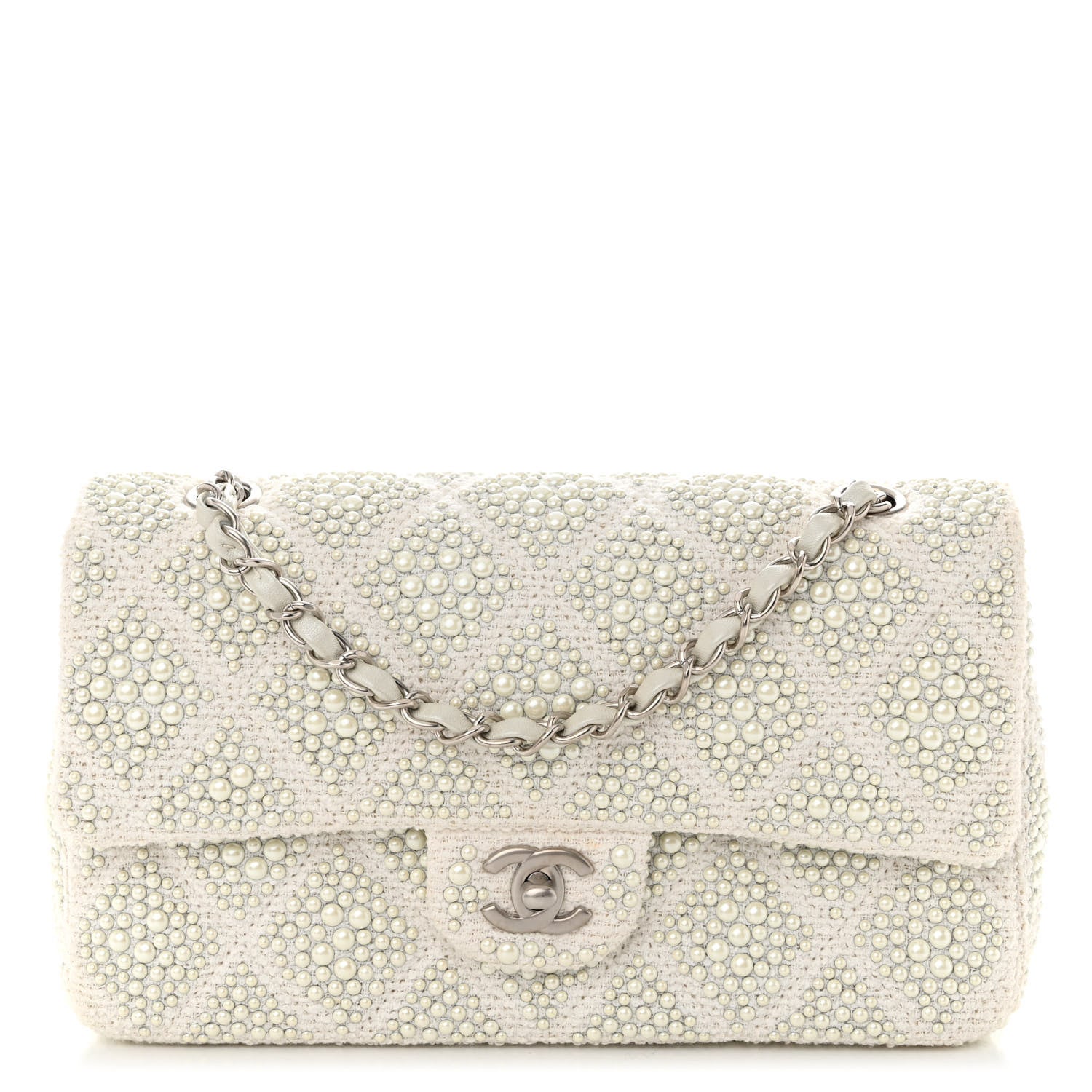 Chanel Cotton Quilted Pearl Embellished Small Single Flap White 1 of 11