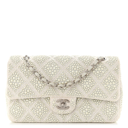 Chanel Cotton Quilted Pearl Embellished Small Single Flap White 1 of 11