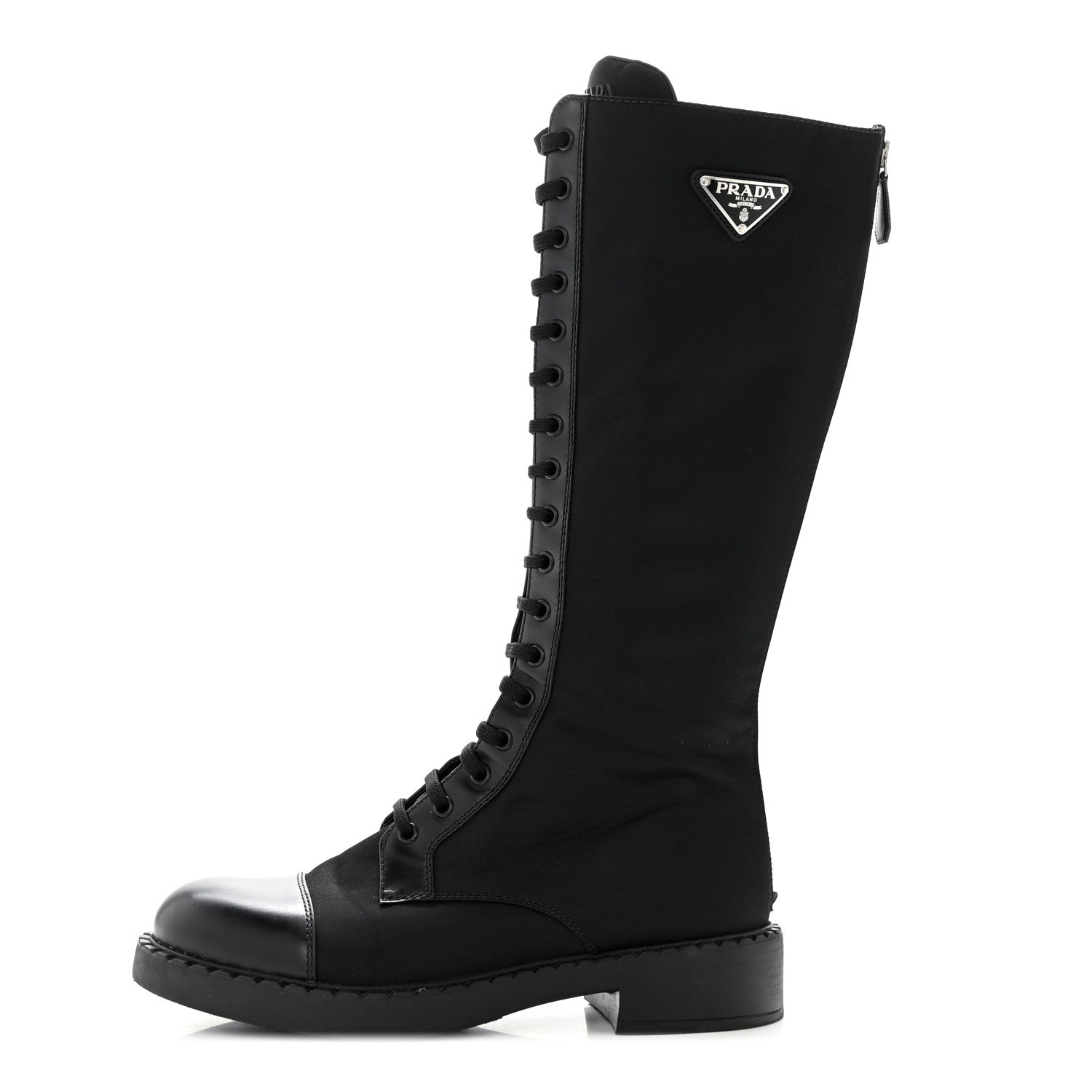 Prada Re-Nylon Spazzolato Rois Metal Triangle Logo Tall 50mm Combat Boots 40.5 Black 1 of 8