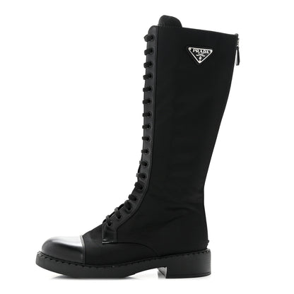 Prada Re-Nylon Spazzolato Rois Metal Triangle Logo Tall 50mm Combat Boots 40.5 Black 1 of 8