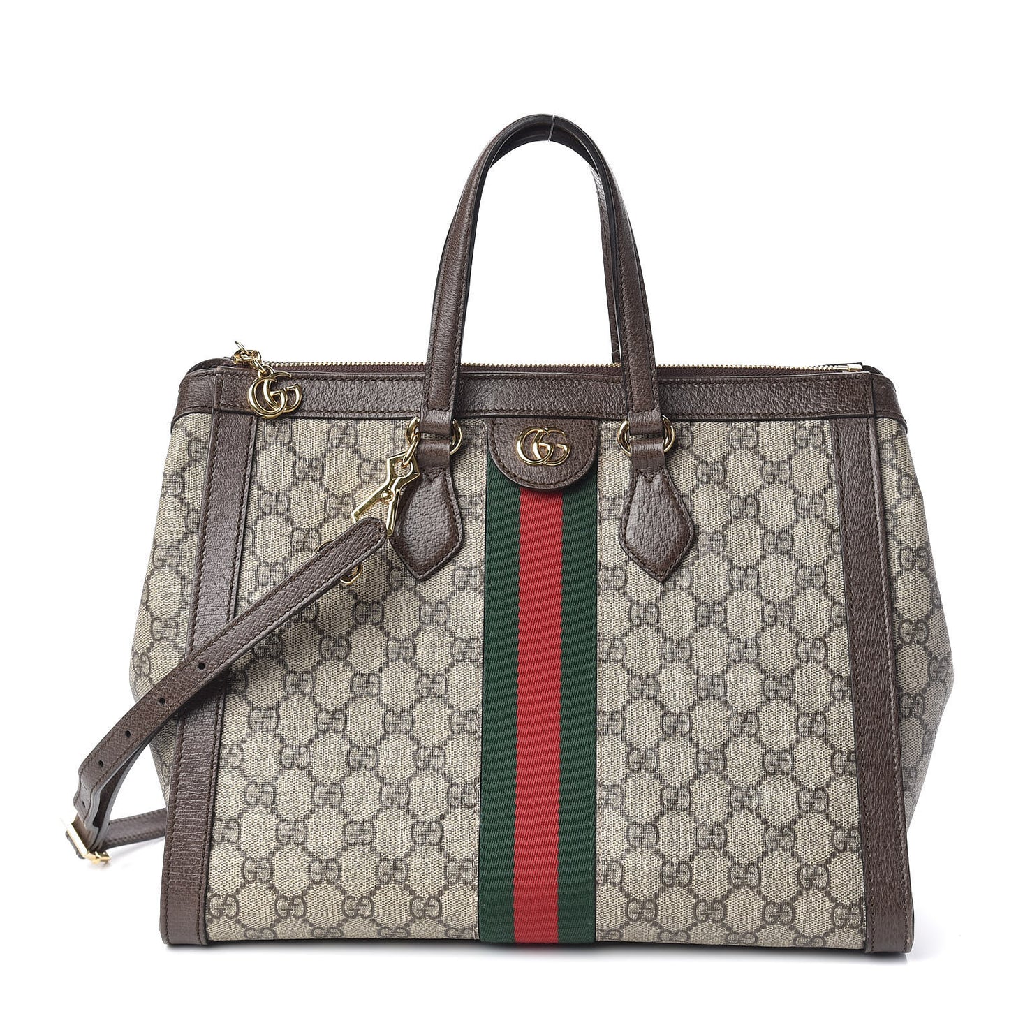 GG Supreme Monogram Web Medium Ophidia Tote Bag Brown