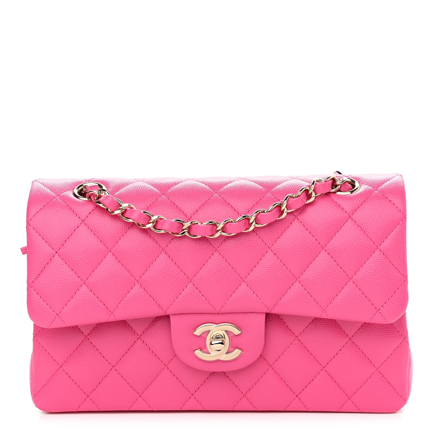 Caviar Quilted Small Double Flap Dark Pink