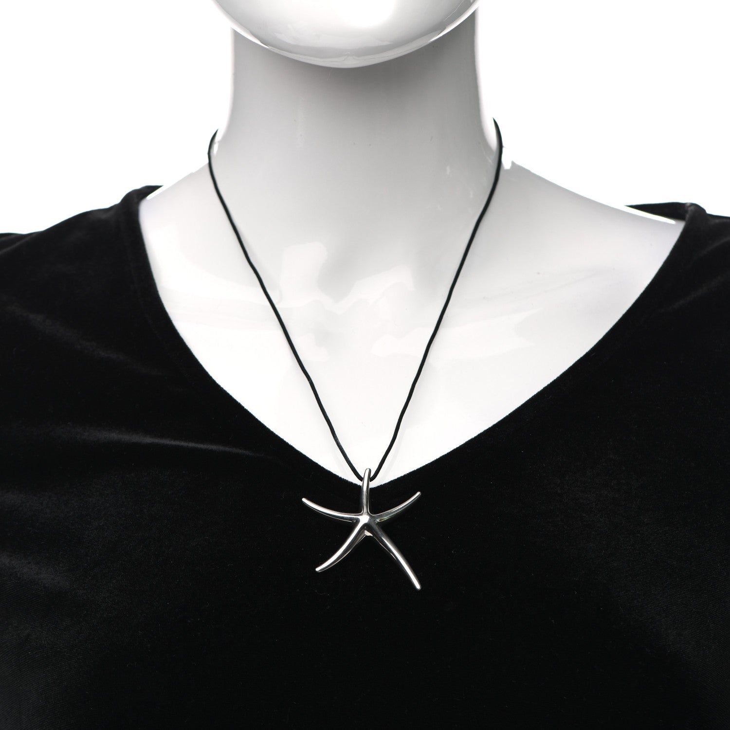 Tiffany Sterling Silver 42mm Elsa Peretti Starfish Pendant Cord Necklace 2 of 4