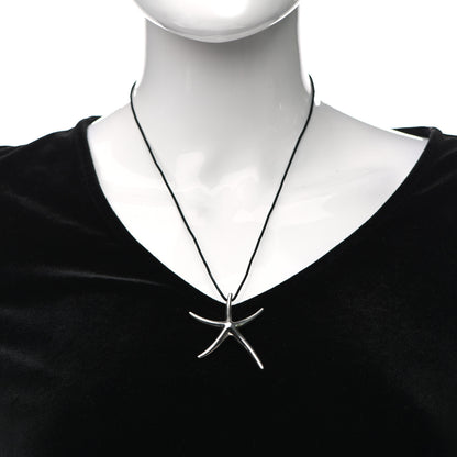 Tiffany Sterling Silver 42mm Elsa Peretti Starfish Pendant Cord Necklace 2 of 4