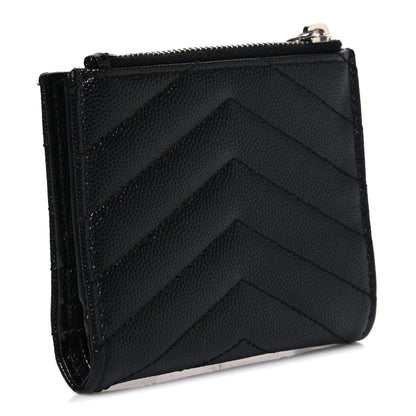 Saint Laurent Grain De Poudre Matelasse Chevron Monogram Zipped Card Case Black 3 of 8