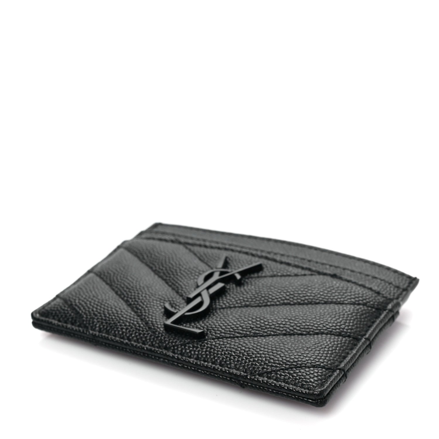 Saint Laurent Grain De Poudre Matelasse Chevron Monochrome Monogram Credit Card Case Black 8 of 8