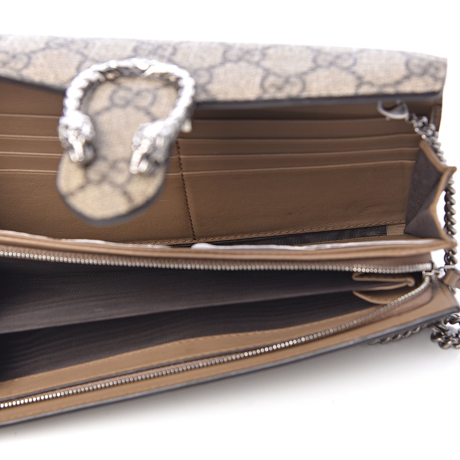 Gucci GG Supreme Monogram Dionysus Chain Clutch Wallet Beige Taupe 5 of 9