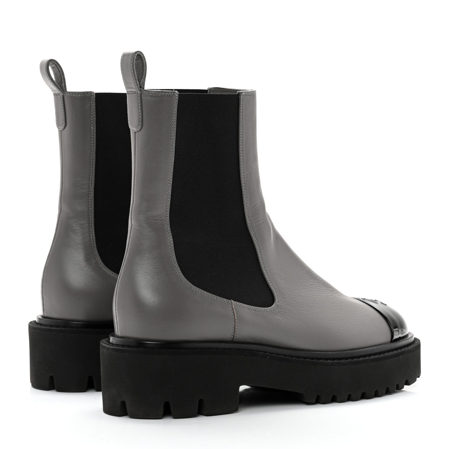 Chanel Crumpled Calfskin Patent Cap Toe Short Boots 38.5 Dark grey Black 4 of 9