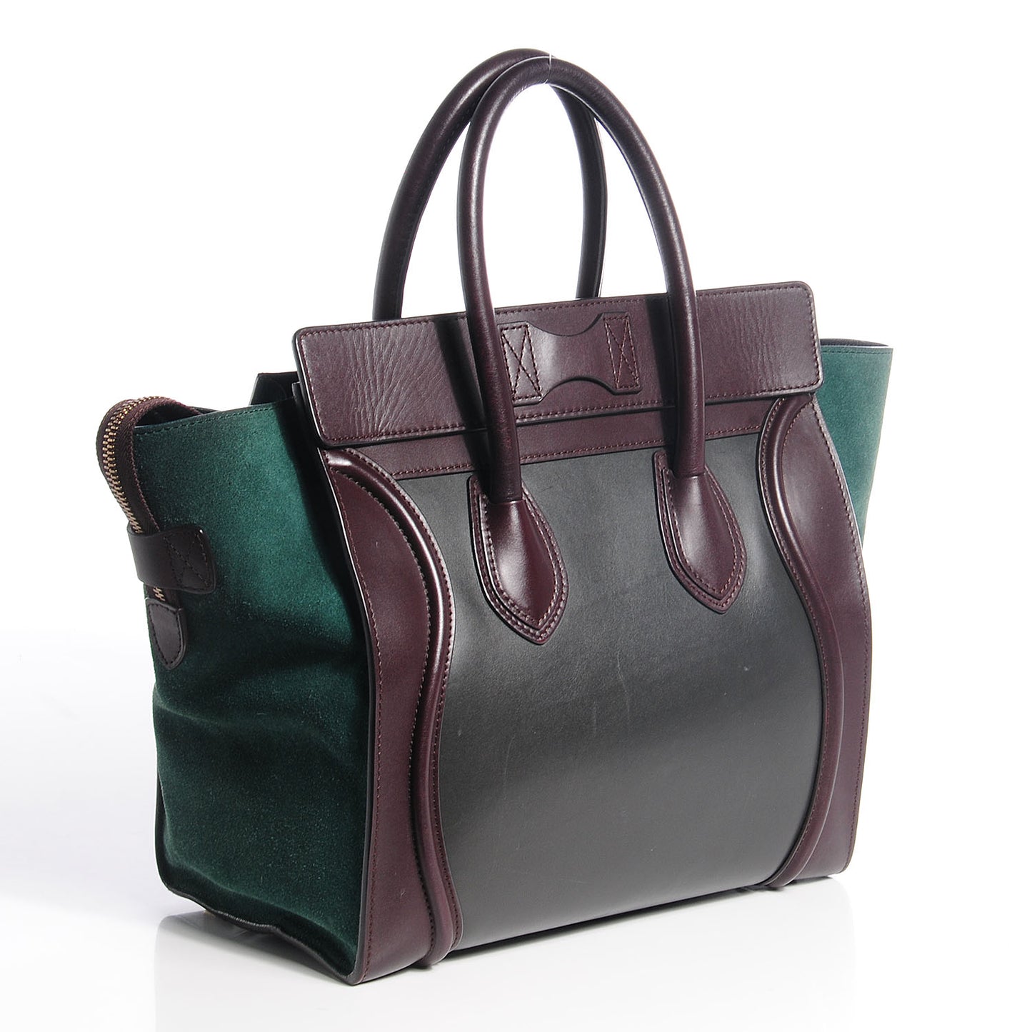 Smooth Calfskin Suede Mini Tri-Color Luggage Burgundy