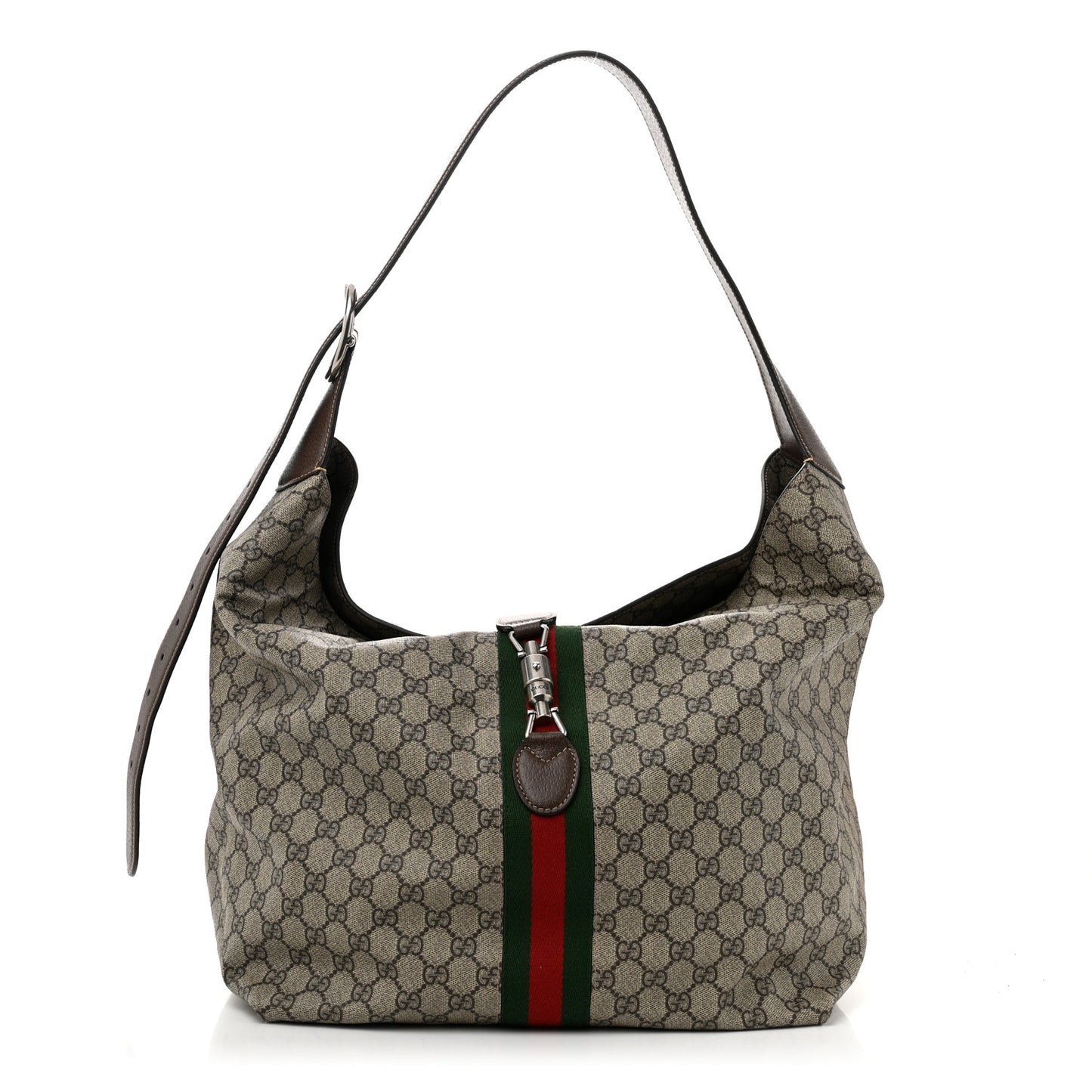 Tender GG Supreme Monogram Textured Dollar Calfskin Web Medium Jackie 1961 Crossbody Bag Beige Ebony New Acero