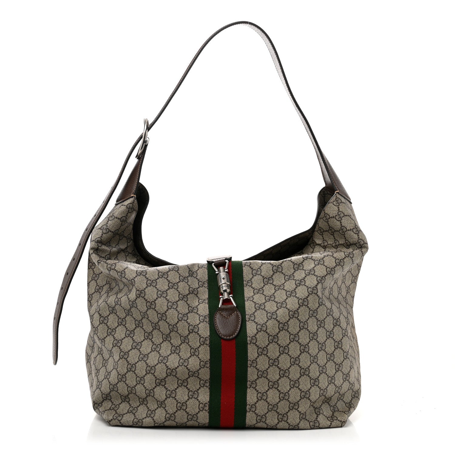 Gucci Tender GG Supreme Monogram Textured Dollar Calfskin Web Medium Jackie 1961 Crossbody Bag Beige Ebony New Acero 1 of 10