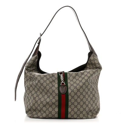 Gucci Tender GG Supreme Monogram Textured Dollar Calfskin Web Medium Jackie 1961 Crossbody Bag Beige Ebony New Acero 1 of 10