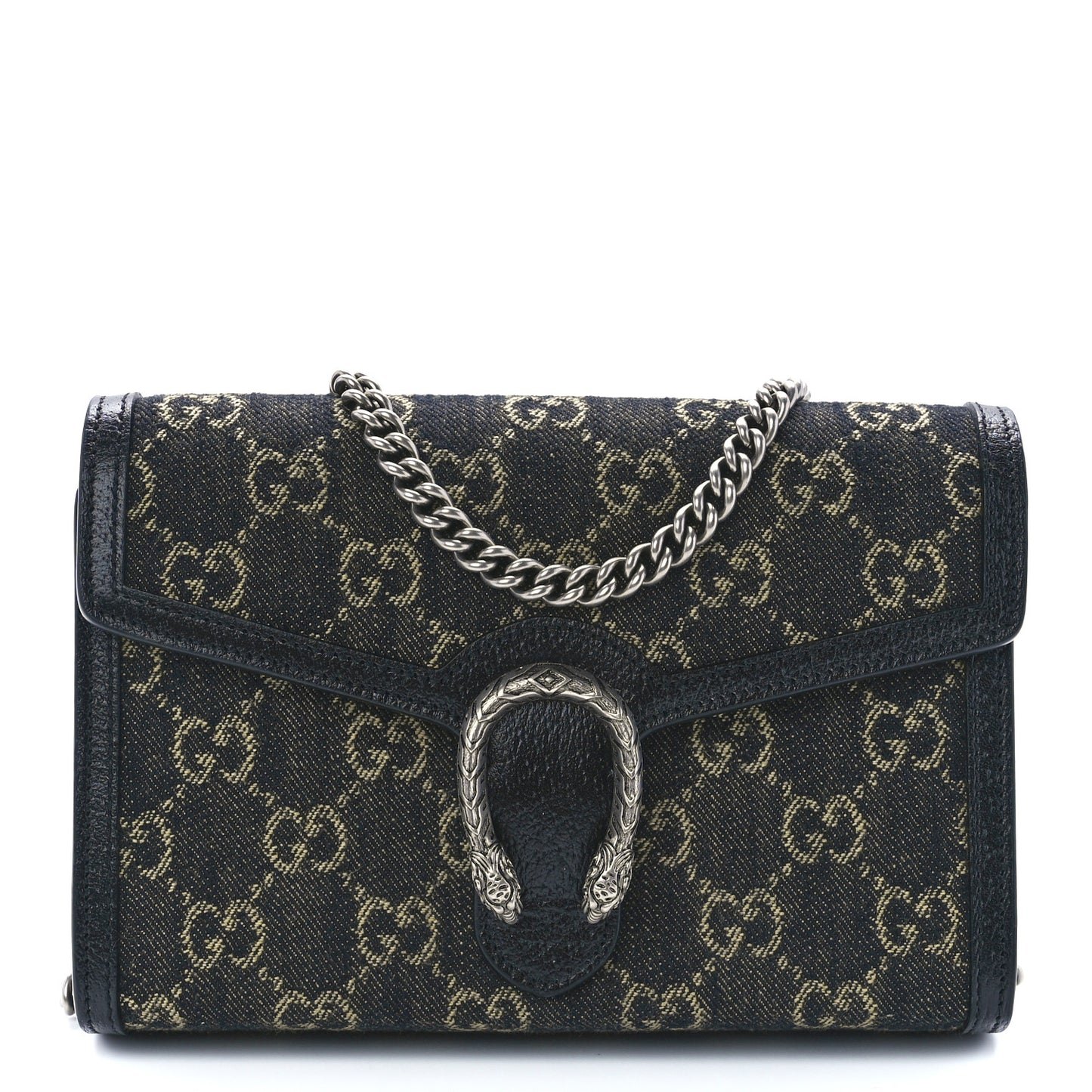 Jacquard Black Denim GG Monogram Mini Dionysus Chain Wallet Black Ivory