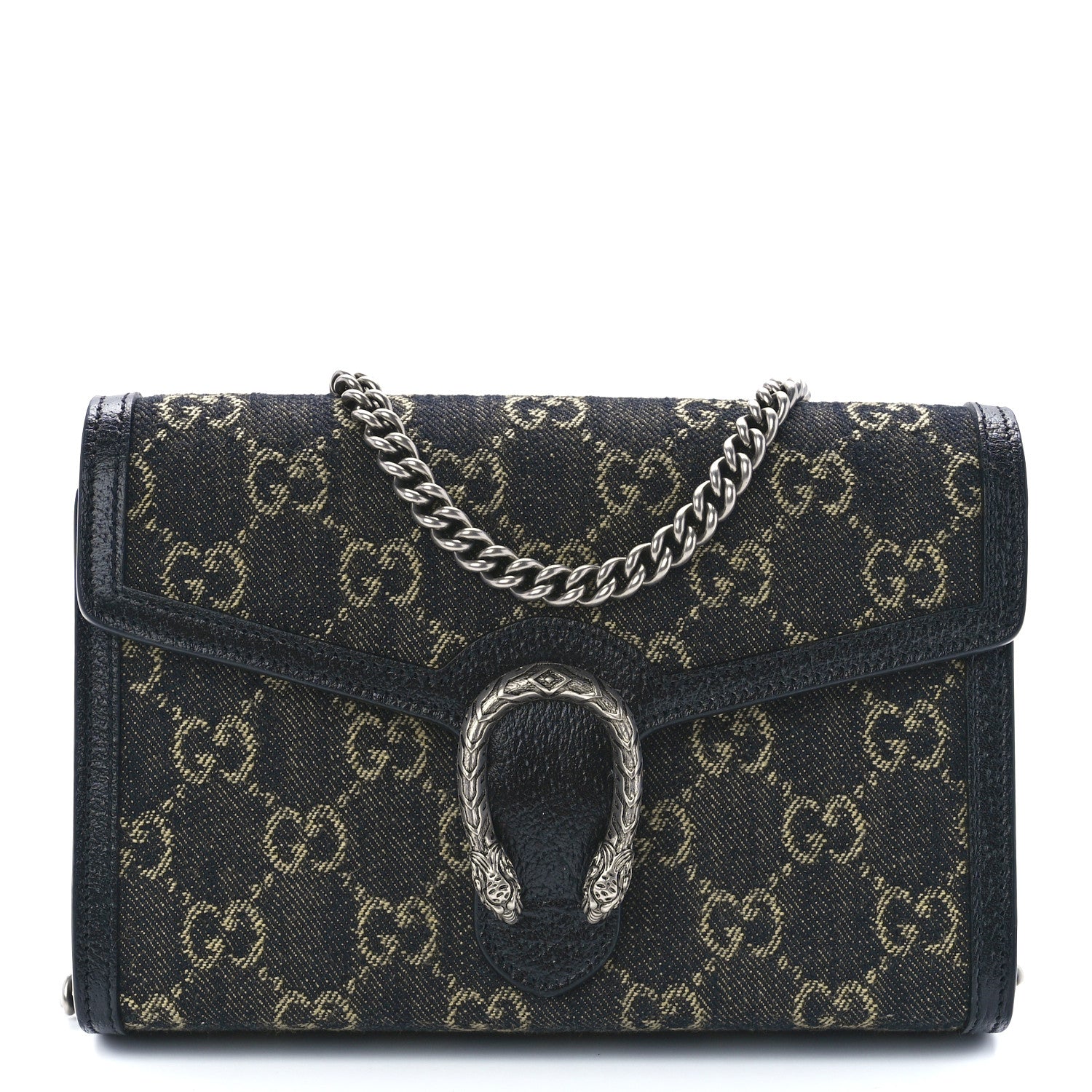 Gucci Jacquard Black Denim GG Monogram Mini Dionysus Chain Wallet Black Ivory 1 of 11