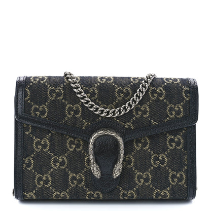 Gucci Jacquard Black Denim GG Monogram Mini Dionysus Chain Wallet Black Ivory 1 of 11