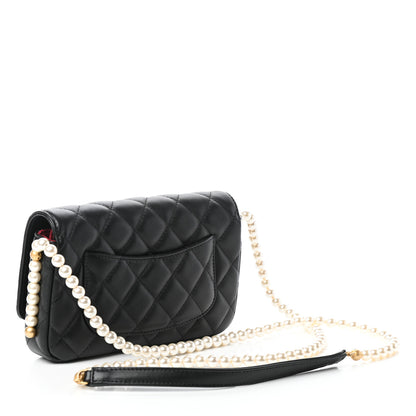Chanel Calfskin Quilted Pearl Wallet On Chain WOC Black 3 of 8