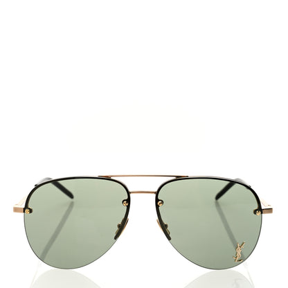Saint Laurent Metal Aviator Classic 11 Monochromatic Sunglasses Gold Green 2 of 10