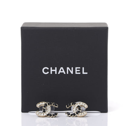 Chanel Crystal Baguette Lambskin Chain CC Vintage Allure Stud Earrings Black Gold 5 of 5
