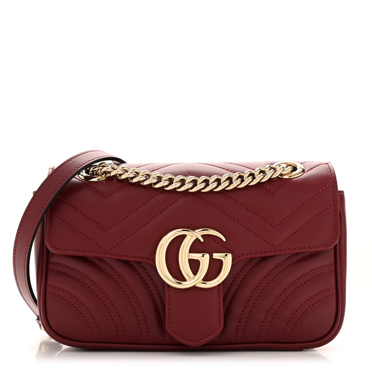 Calfskin Matelasse Mini GG Marmont Shoulder Bag Rosso Ancora