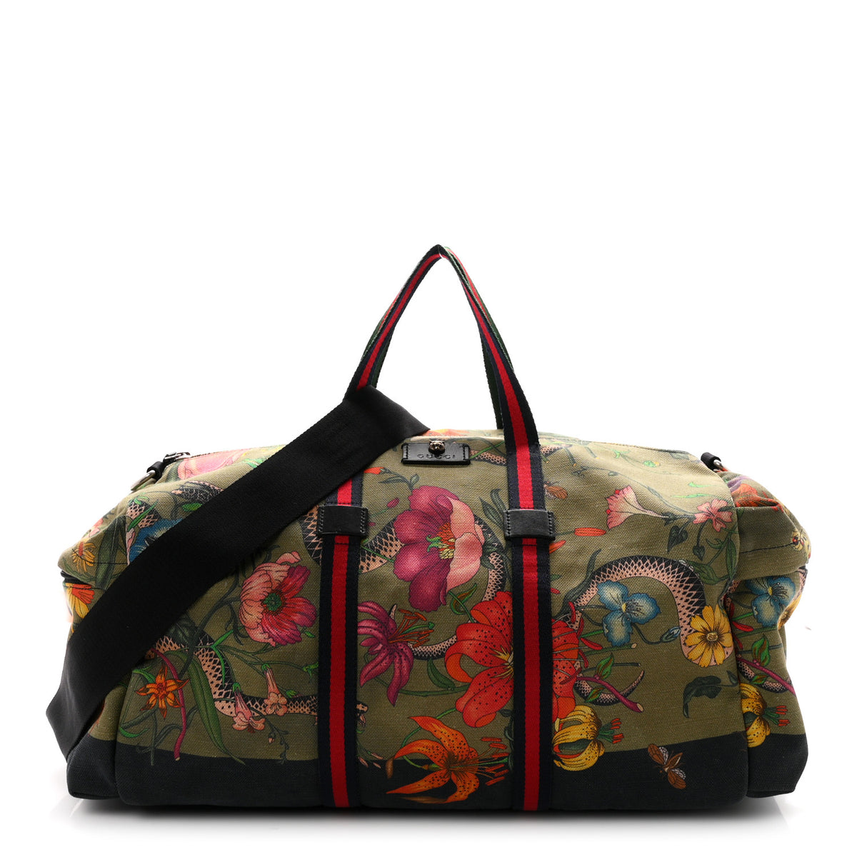 Canvas Web Floral Animal Large Carry On Duffle Khaki Green Multicolor