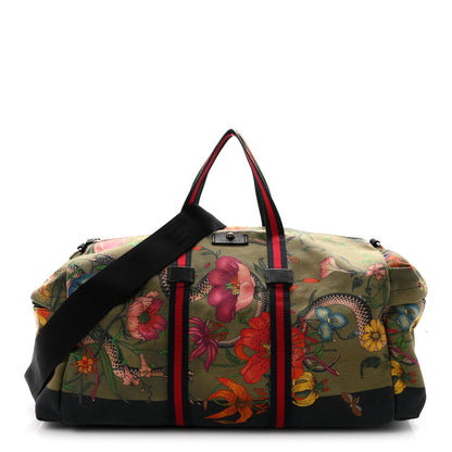 Gucci Canvas Web Floral Animal Large Carry On Duffle Khaki Green Multicolor 1 of 9