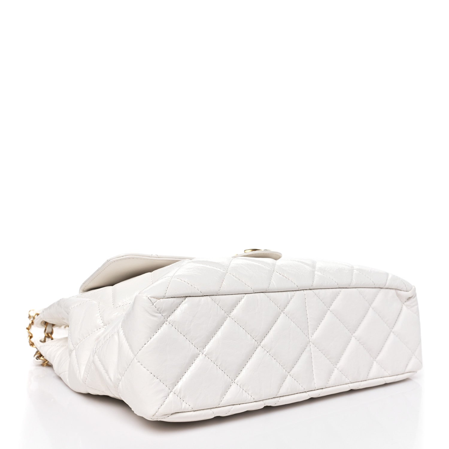 Chanel Shiny Crumpled Calfskin Quilted Large Wavy CC Hobo White