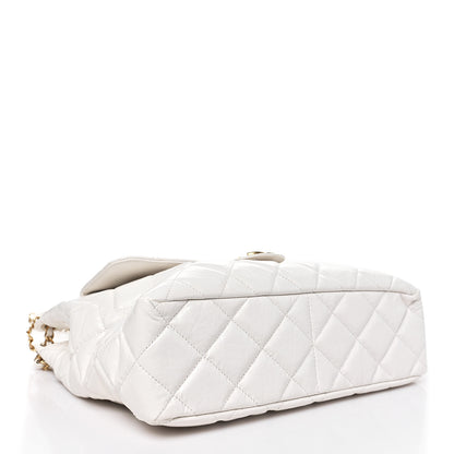 Chanel Shiny Crumpled Calfskin Quilted Large Wavy CC Hobo White 4 of 11