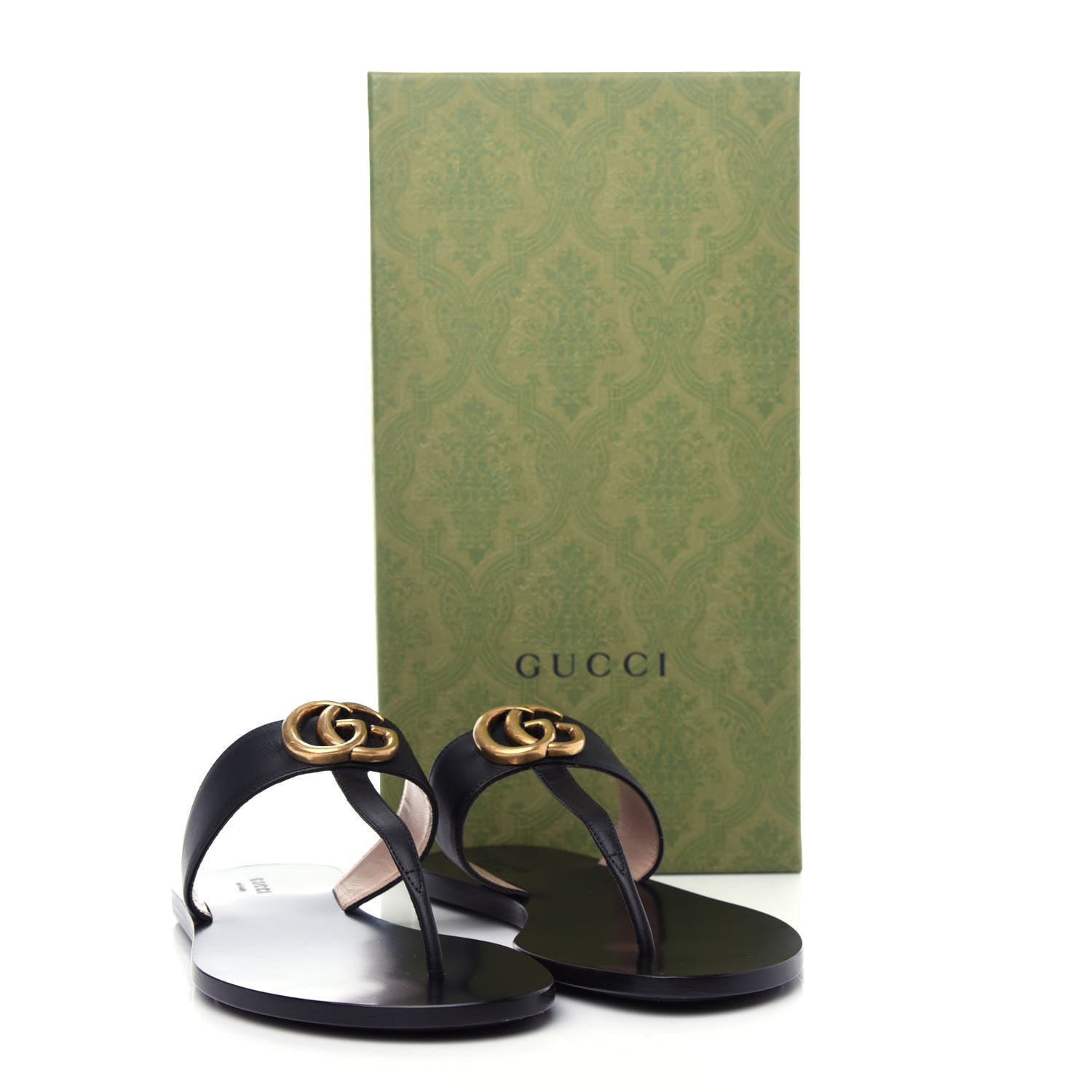 Gucci Calfskin GG Marmont Thong Sandals 36.5 Black 10 of 10