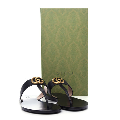 Gucci Calfskin GG Marmont Thong Sandals 36.5 Black 10 of 10