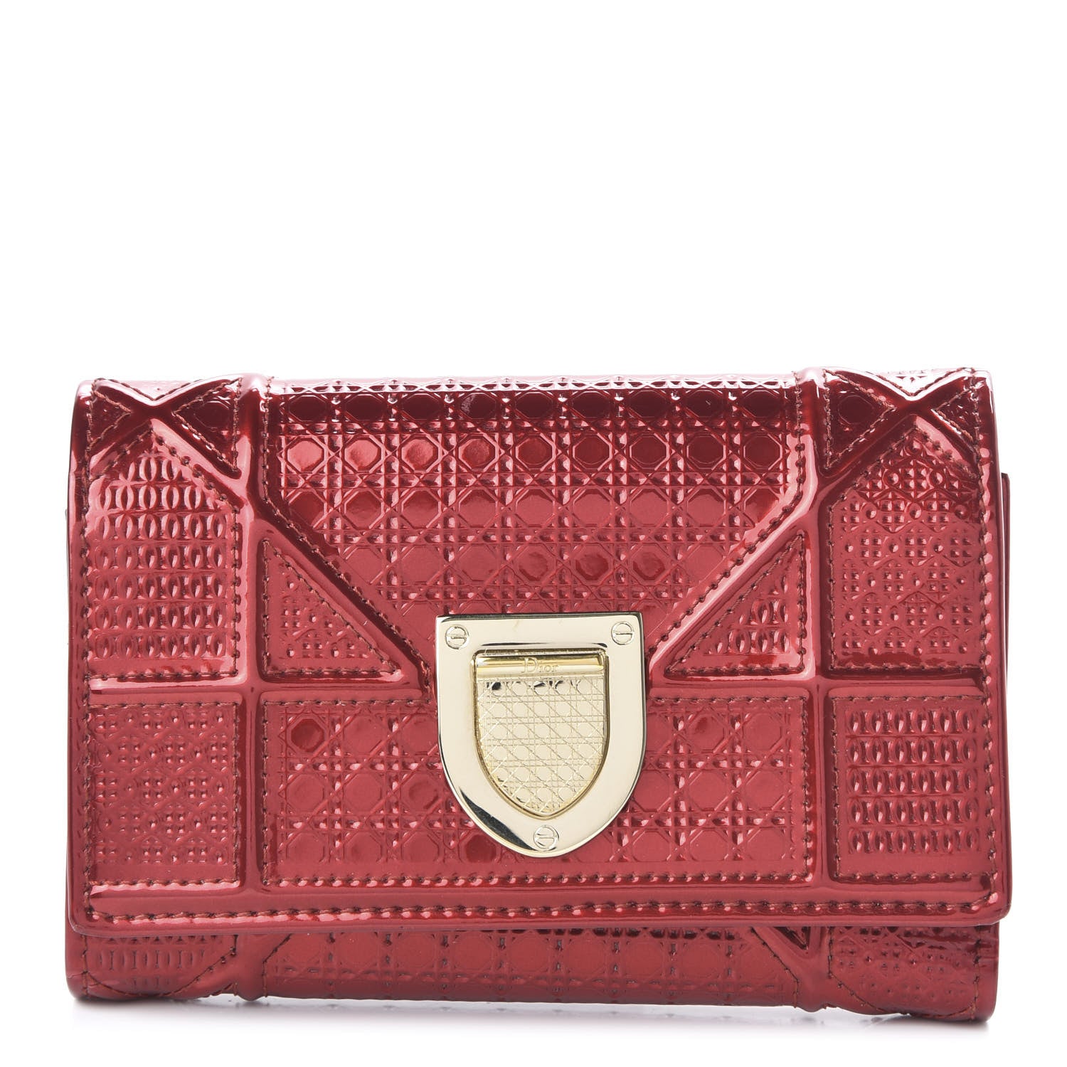Christian Dior Metallic Patent Micro-Cannage Diorama Elancee Wallet Metal Rusty 1 of 10