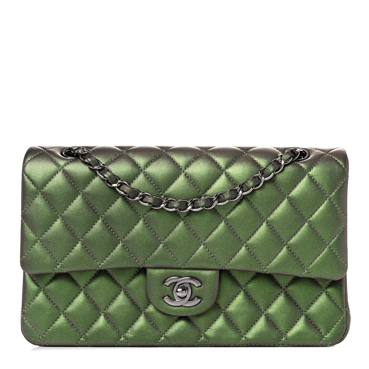 Chanel Iridescent Lambskin Quilted Medium Double Flap Green 1 of 11
