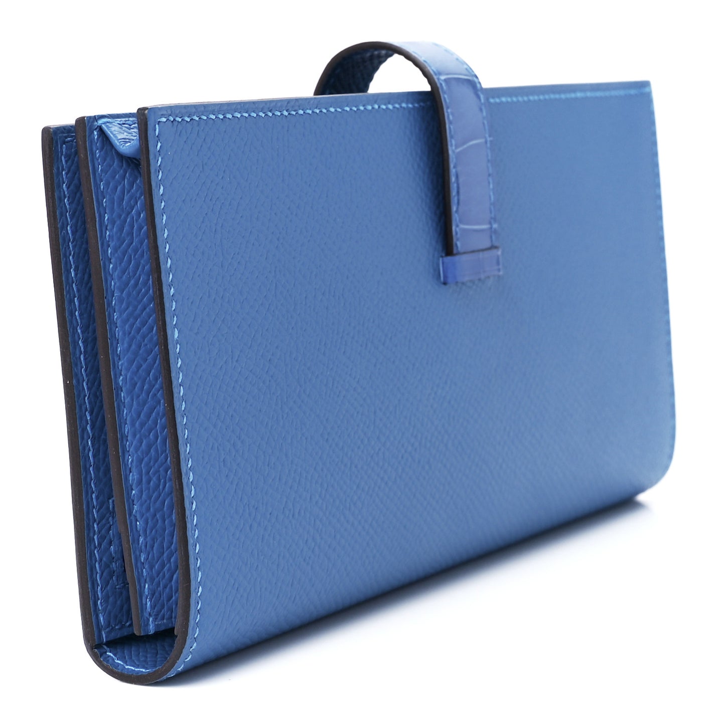 Epsom Shiny Alligator Bearn Touch Gusset Wallet Mykonos Bleu Zellige