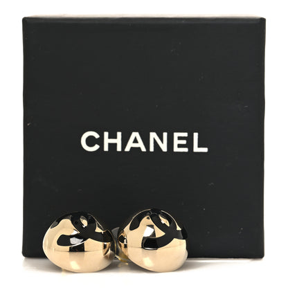 Chanel Metal Enamel CC Round Dome Earrings Gold Black 5 of 5