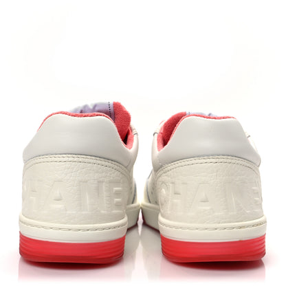 Chanel Grained Calfskin Fabric Womens Logo Sneakers 39 White Red 5 of 8