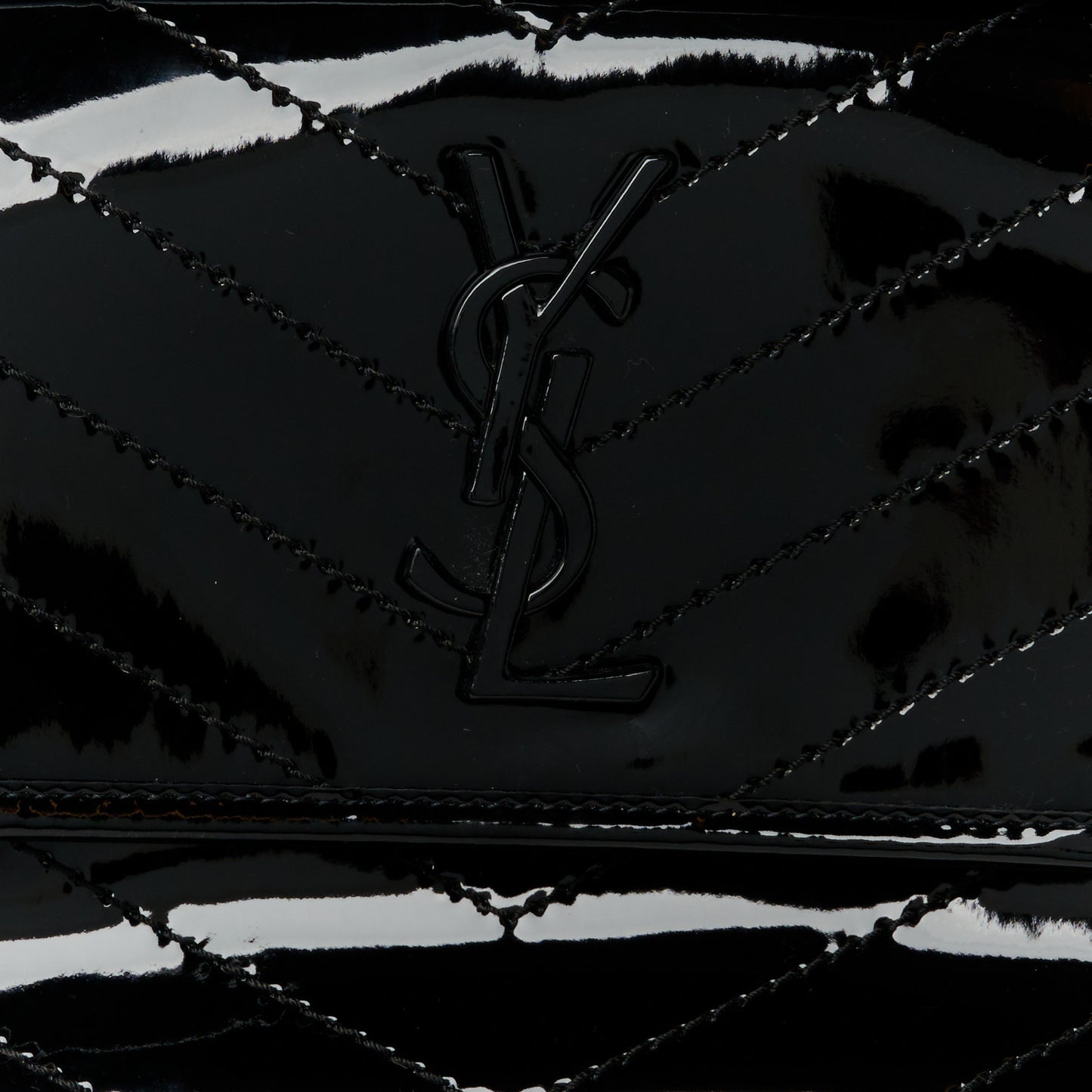 Patent Matelasse Monogram Medium Niki Chain Satchel Black