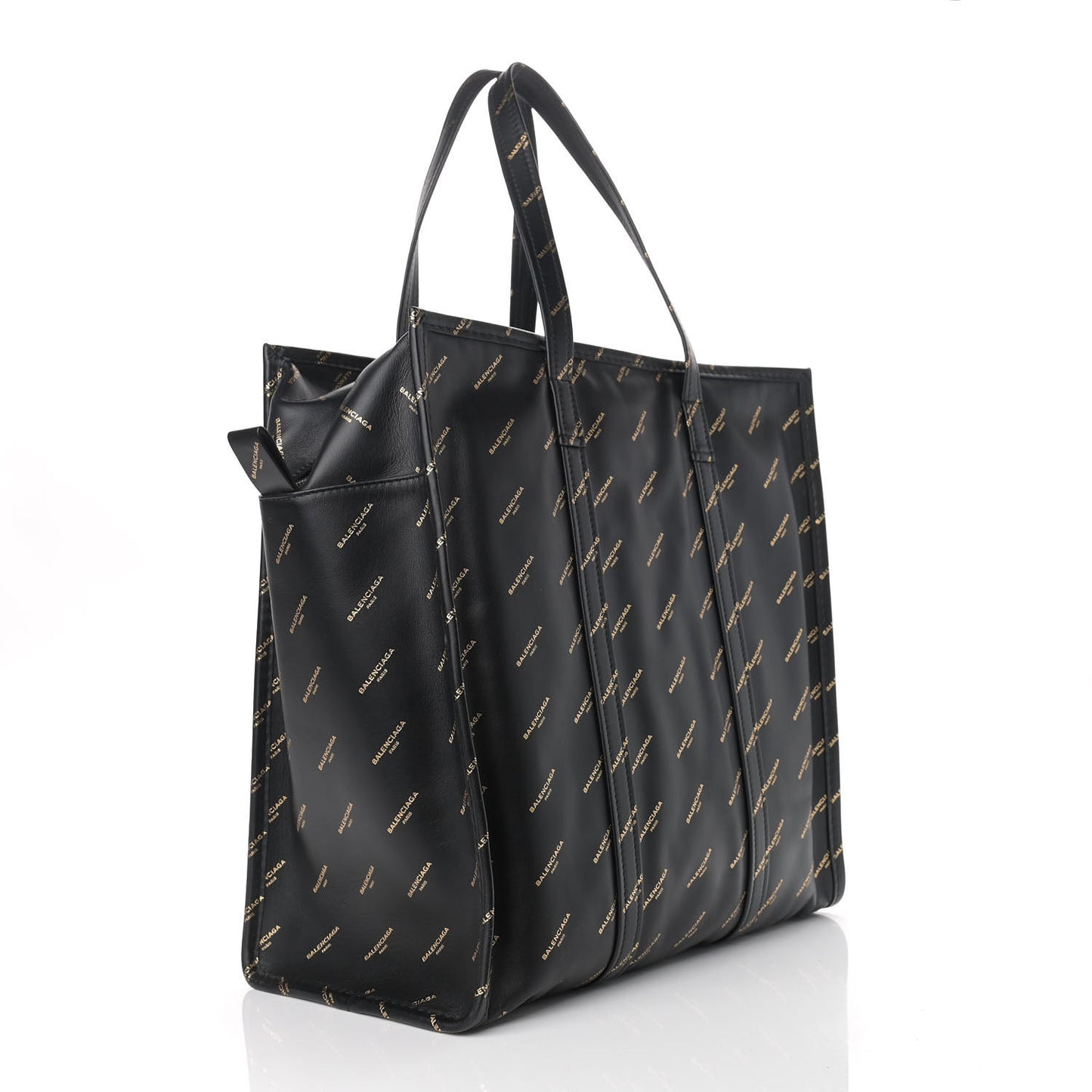 Calfskin Allover Logo Medium Bazar Shopper Tote Black Gold