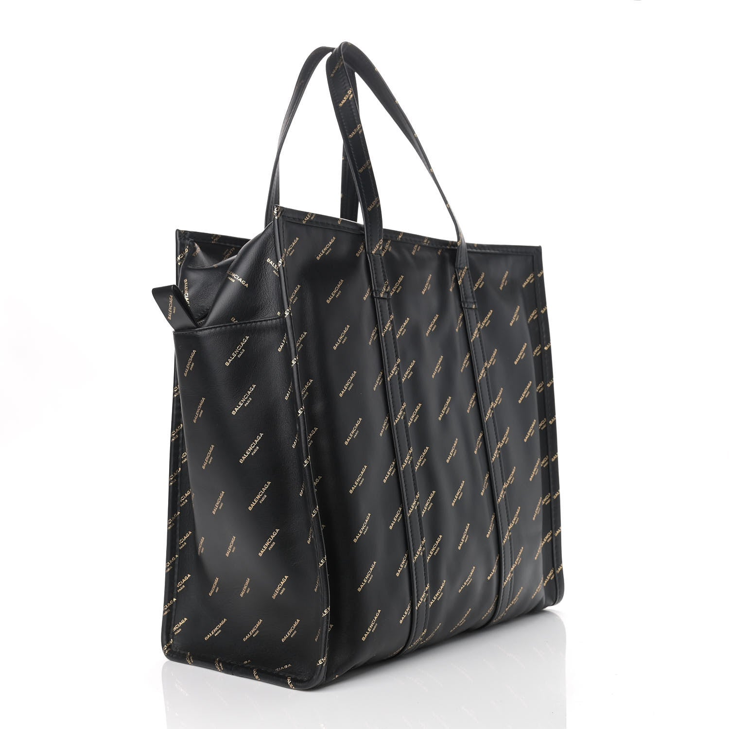 Balenciaga Calfskin Allover Logo Medium Bazar Shopper Tote Black Gold 3 of 10